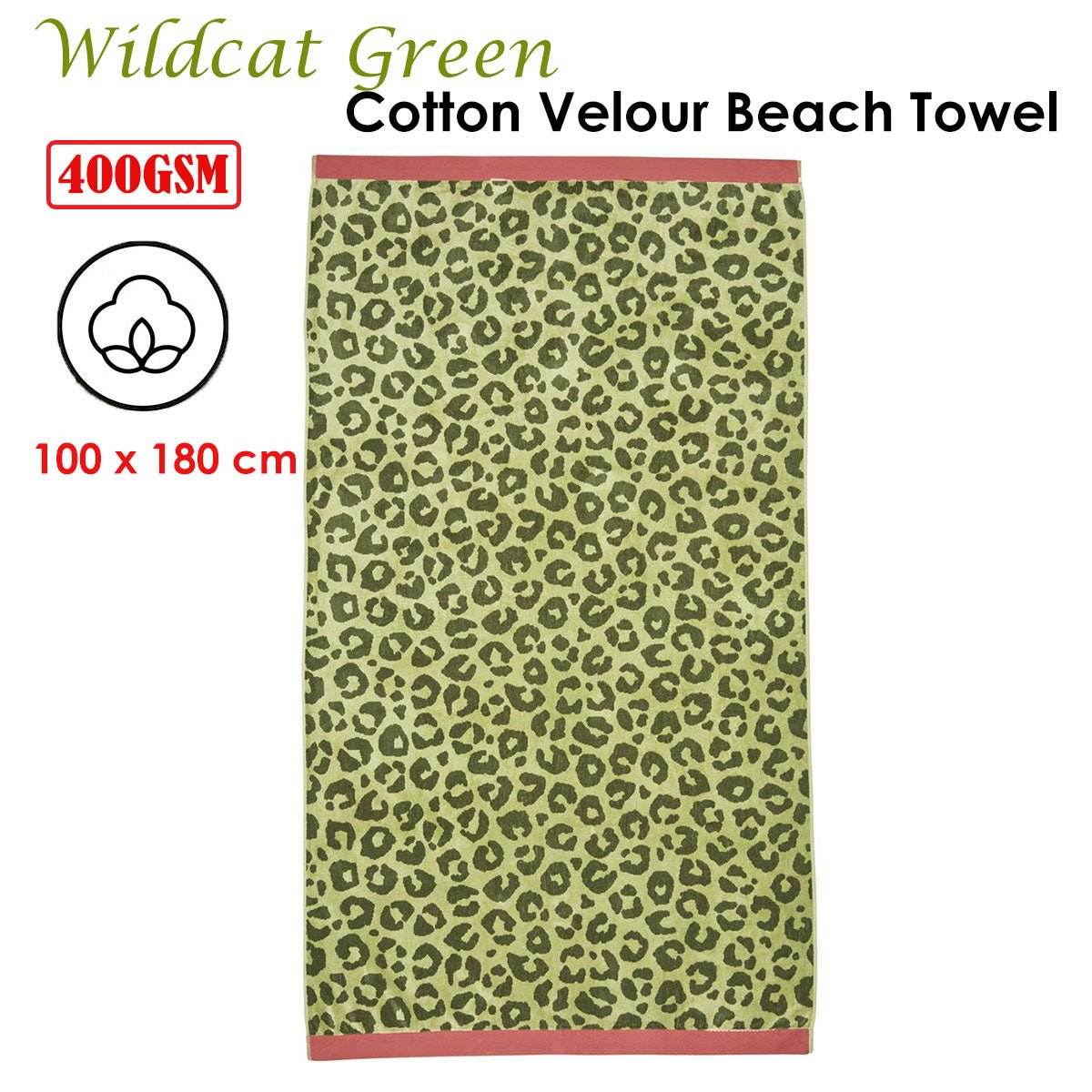 Bedding House Wildcat Green Cotton Velour Beach Towel | Outdoorium