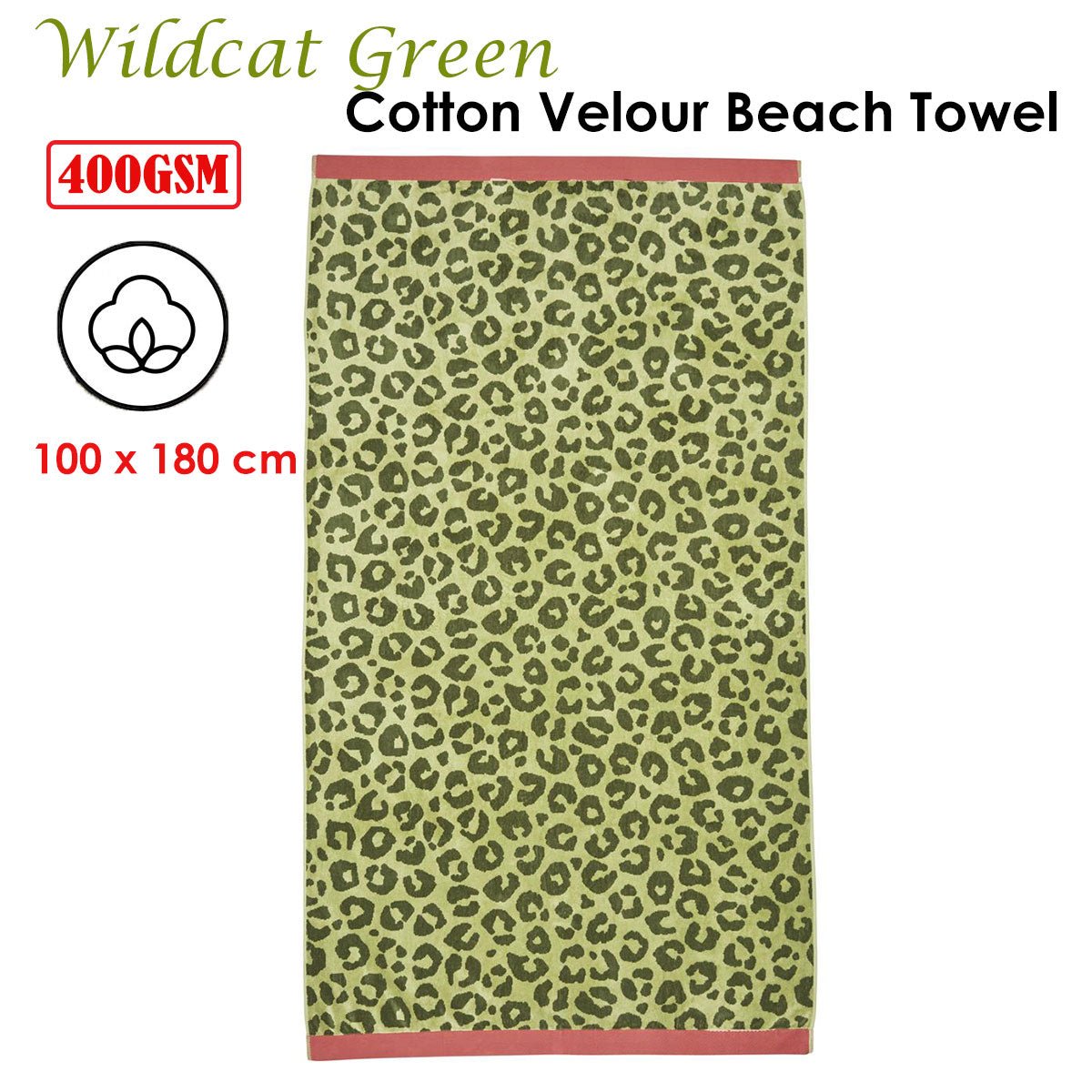 Bedding House Wildcat Green Cotton Velour Beach Towel - Outdoorium