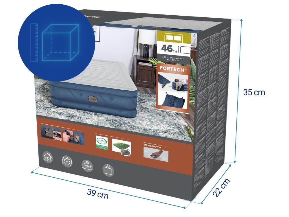 Bestway 2.03m x 1.52m x 46cm Fortech Snugable Top Air Inflatable Mattress Queen Built - in AC Pump - Outdoorium
