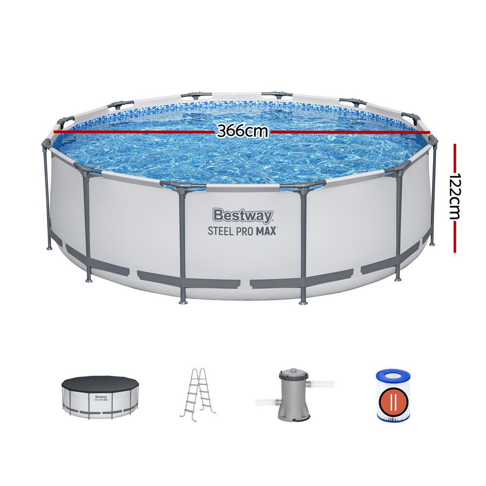 Bestway 366cm Swimming Pool Above Ground Pools Round Filter Pump Cover Ladder | Outdoorium