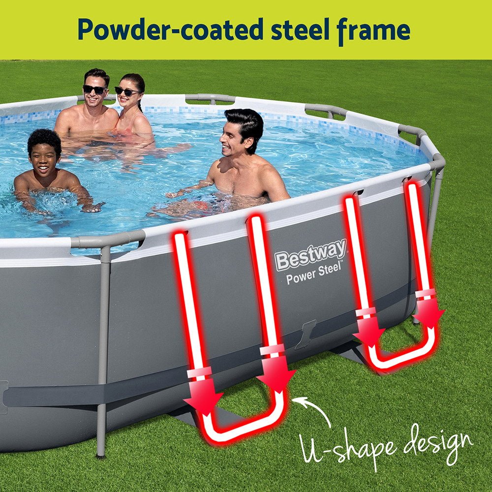 Bestway 488x305x107cm Swimming Pool Steel Frame Set w/ Pump Filter Ladder Cover | Outdoorium
