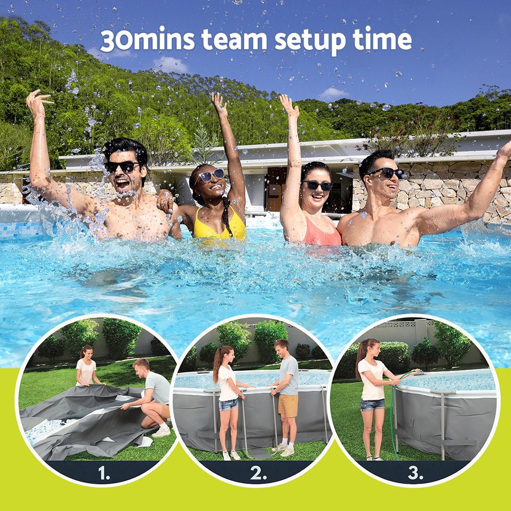 Bestway 488x305x107cm Swimming Pool Steel Frame Set w/ Pump Filter Ladder Cover | Outdoorium
