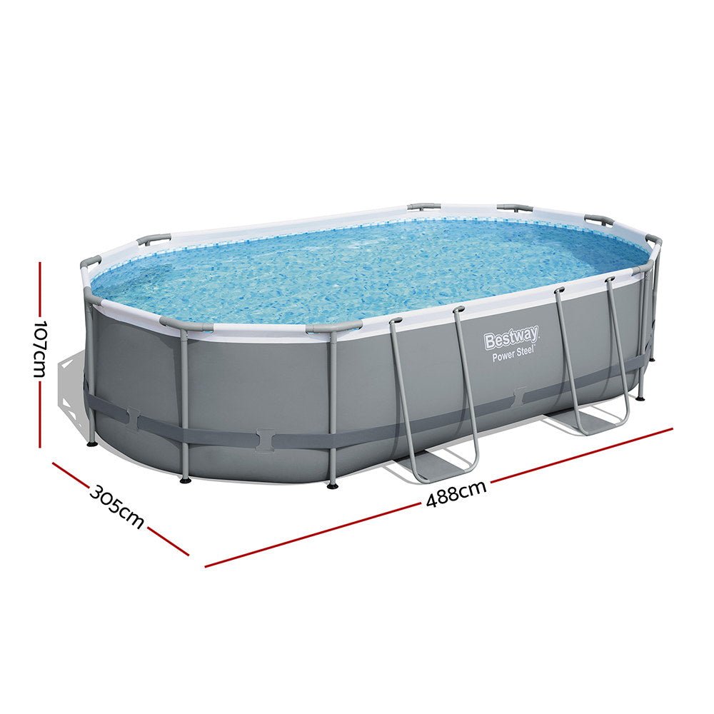 Bestway 488x305x107cm Swimming Pool Steel Frame Set w/ Pump Filter Ladder Cover | Outdoorium