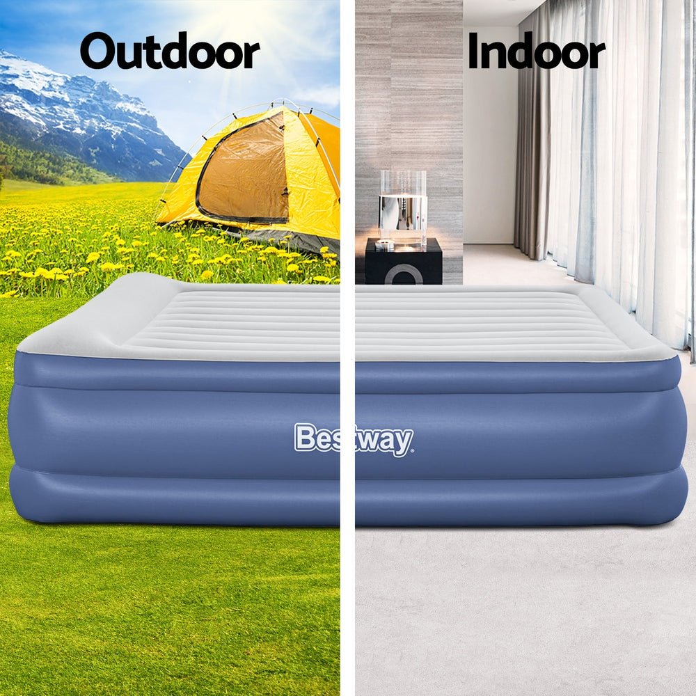 Bestway Air Mattress King Inflatable Bed 56cm Airbed Blue - Outdoorium