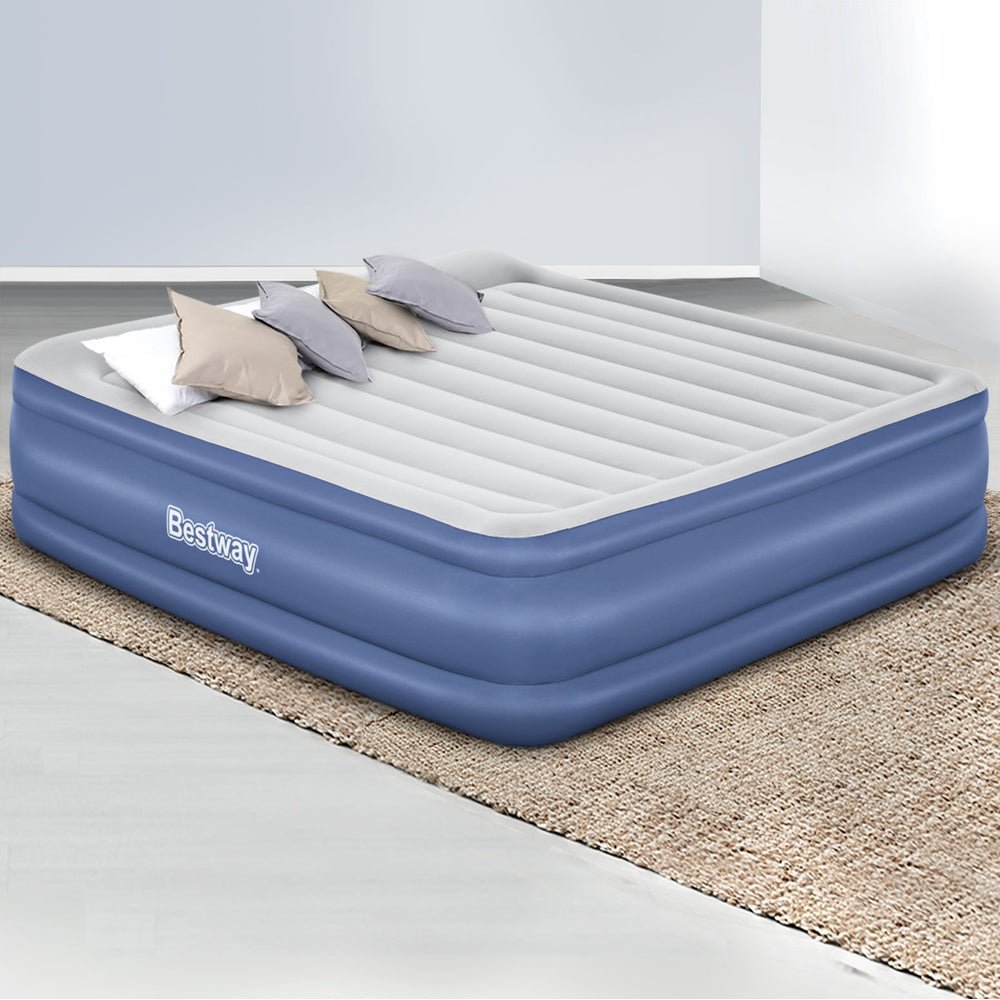 Bestway Air Mattress King Inflatable Bed 56cm Airbed Blue - Outdoorium