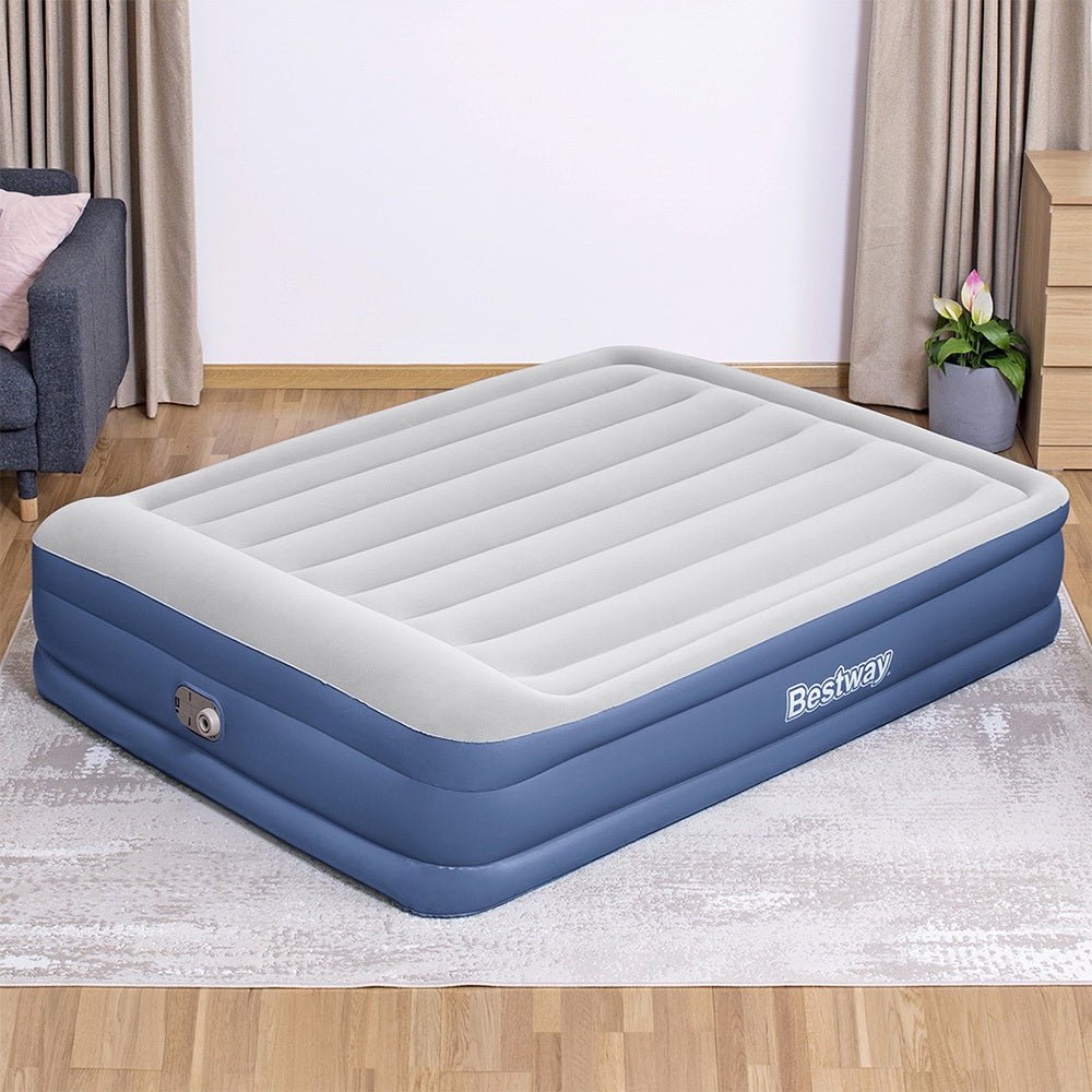 Bestway Air Mattress Queen Inflatable Bed 46cm Airbed Blue - Outdoorium