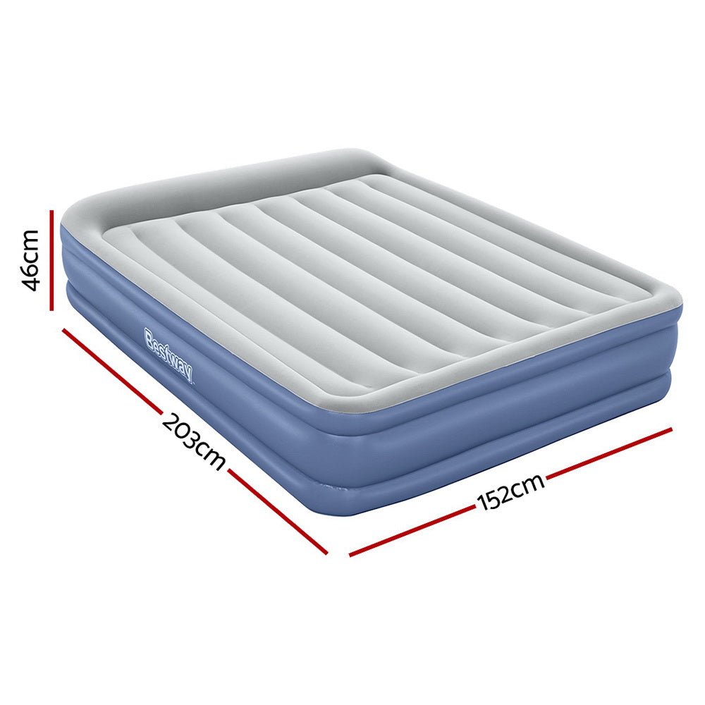 Bestway Air Mattress Queen Inflatable Bed 46cm Airbed Blue - Outdoorium