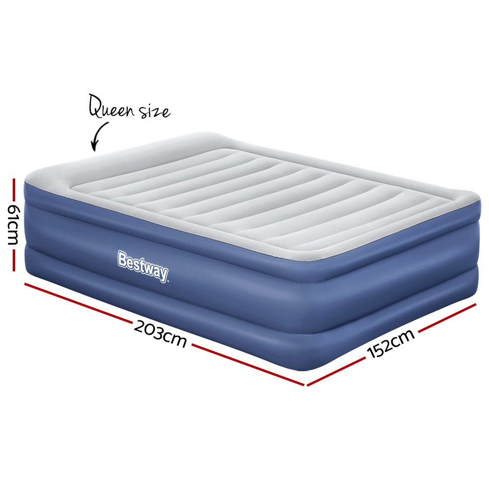 Bestway Air Mattress Queen Inflatable Bed 61cm Airbed Blue - Outdoorium