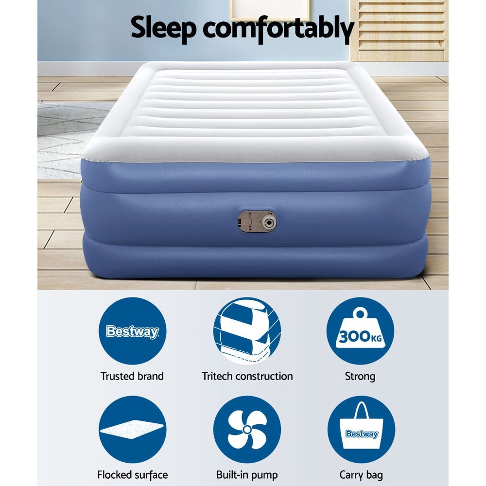 Bestway Air Mattress Queen Inflatable Bed 61cm Airbed Blue - Outdoorium