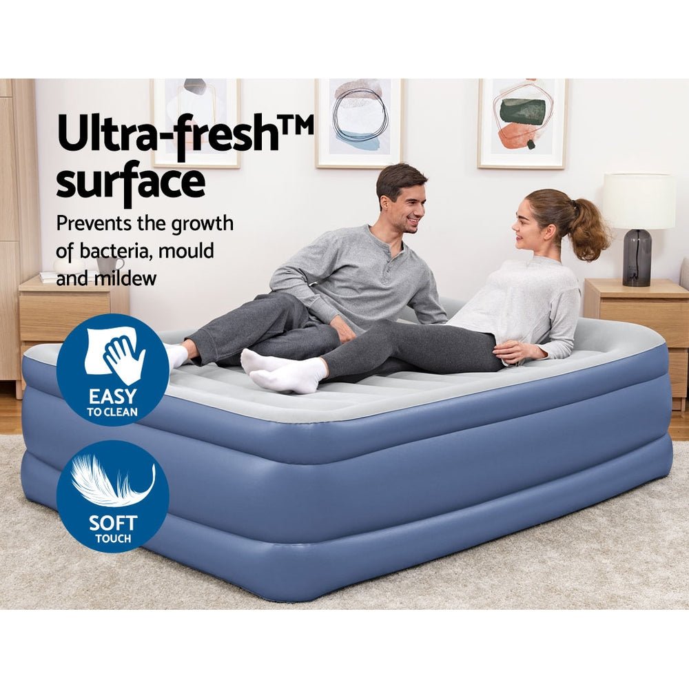 Bestway Air Mattress Queen Inflatable Bed 61cm Airbed Blue - Outdoorium