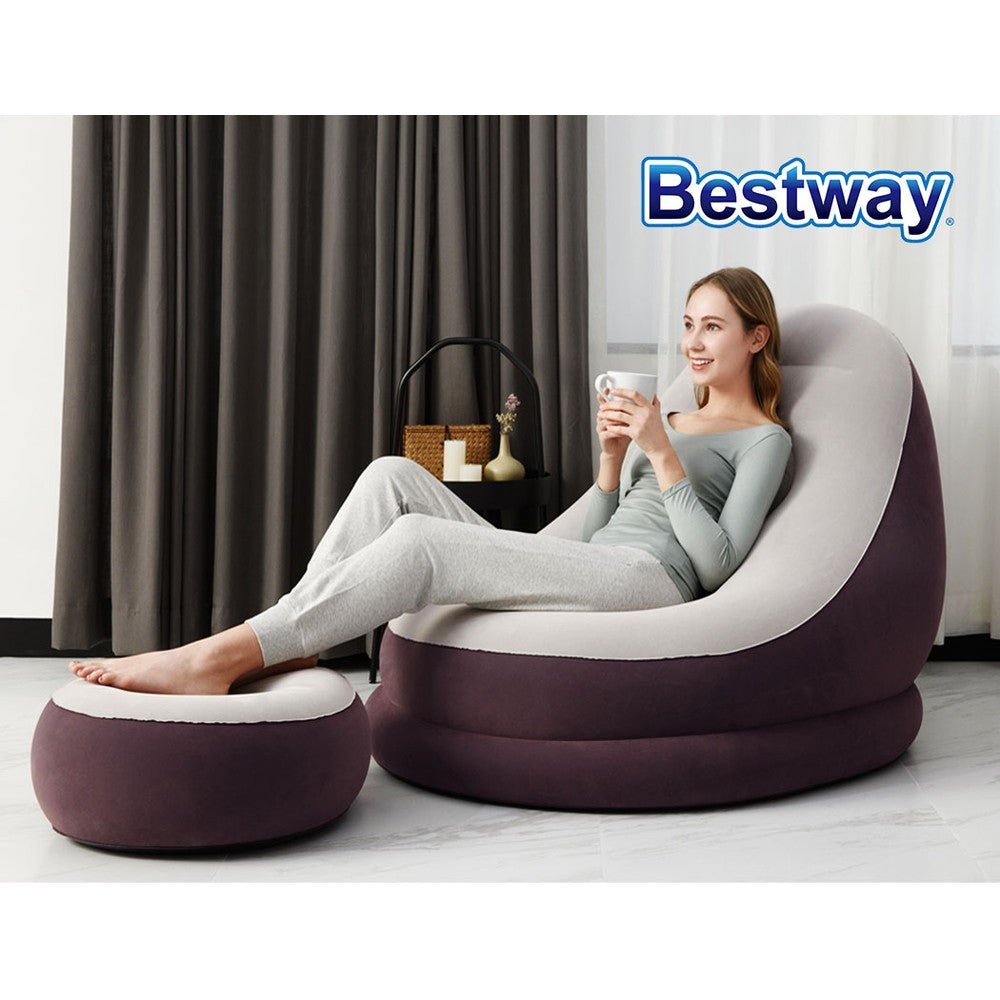 Bestway Inflatable Air Chair Seat Couch Lazy Sofa Lounge Ottoman Purple/Blue - Outdoorium