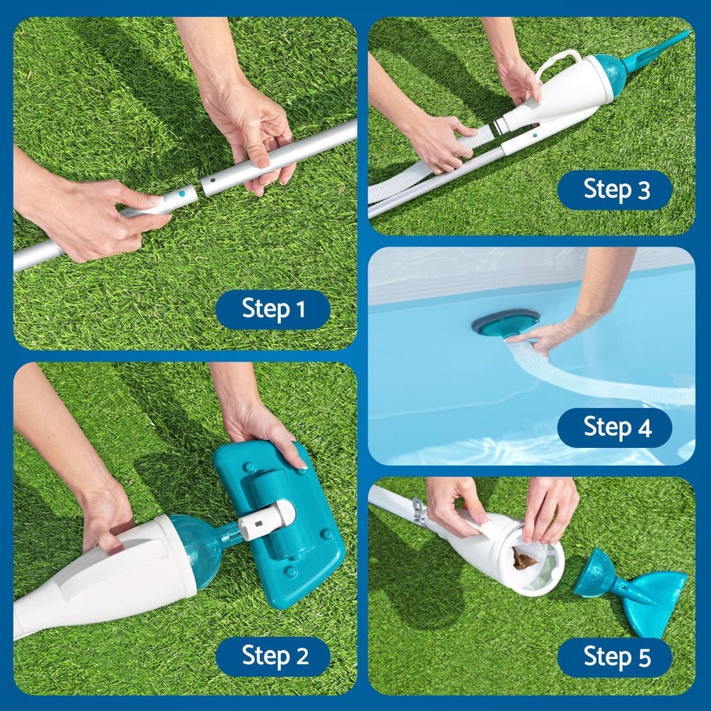 Bestway Pool Cleaner 2 Cleaning Heads Vacuum 6m Hose 1.9m Aluminium Pole | Outdoorium