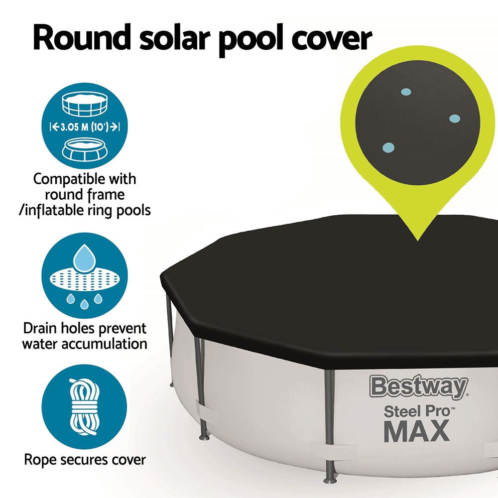 Bestway Pool Cover Fits 3.05m Round Above Ground Swimming Pool PVC Blanket - Outdoorium