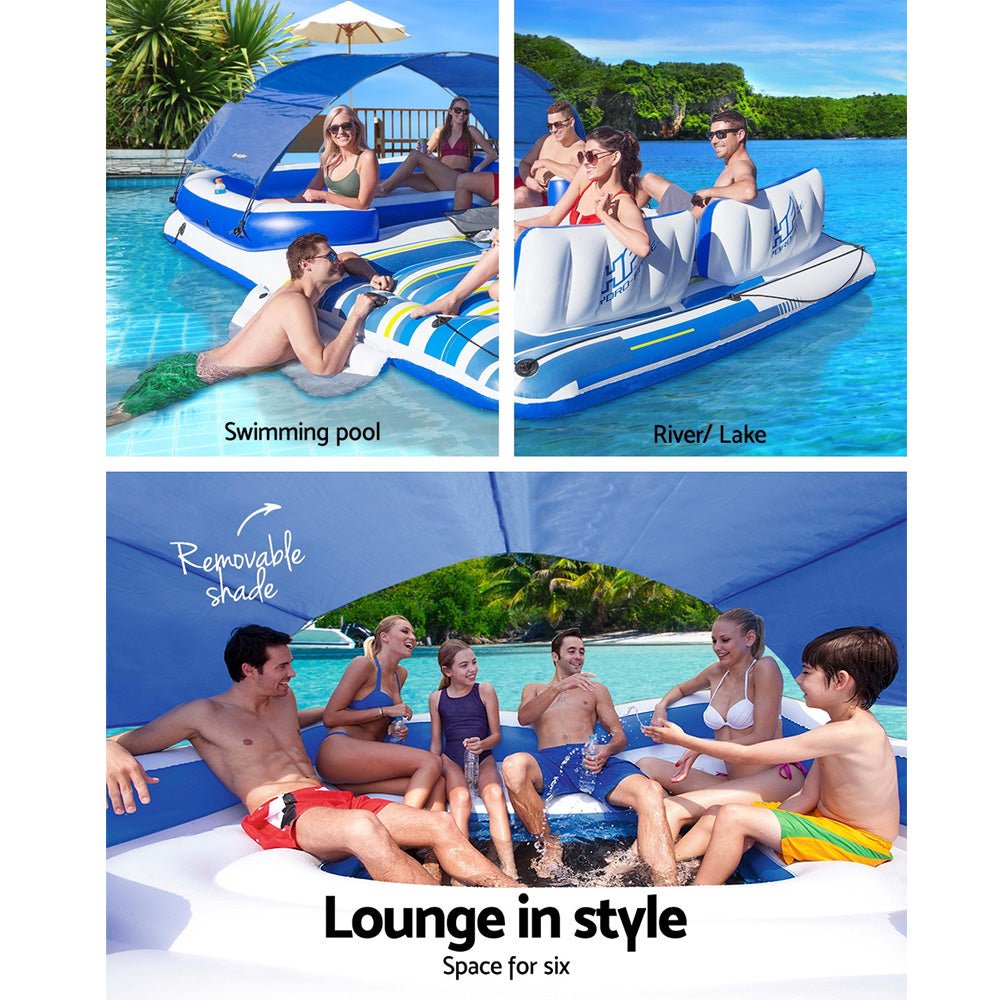 Bestway Pool Float Island Inflatable Lounge 6 - person Seat Canopy - Outdoorium