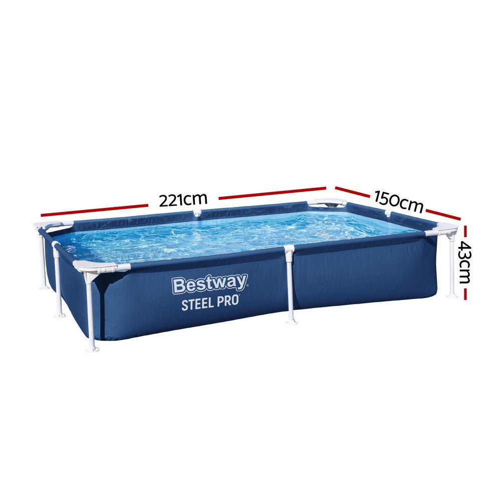 Bestway Swimming Pool 221x150x43cm Steel Frame Above Ground Pools 1200L - Outdoorium