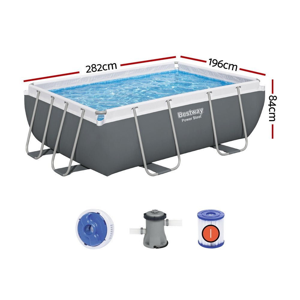 Bestway Swimming Pool 282x196x84cm Steel Frame Above Ground Pools Filter Pump 3662L - Outdoorium