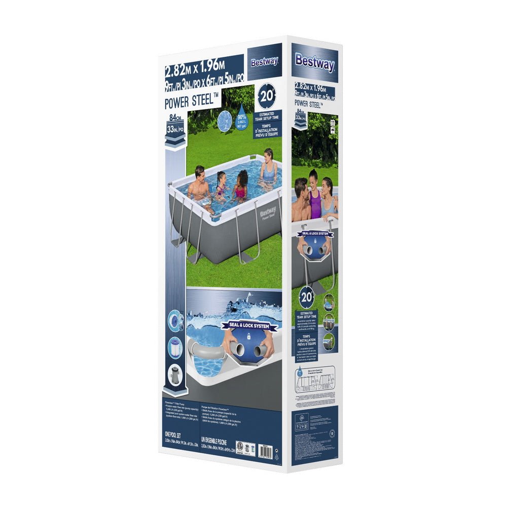 Bestway Swimming Pool 282x196x84cm Steel Frame Above Ground Pools Filter Pump 3662L - Outdoorium