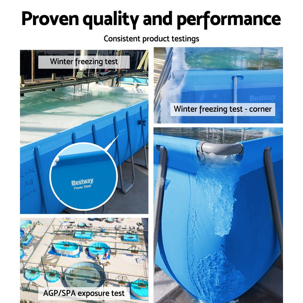 Bestway Swimming Pool 300x201x66cm Steel Frame Above Ground Pools w/ Filter Pump 3300L - Outdoorium