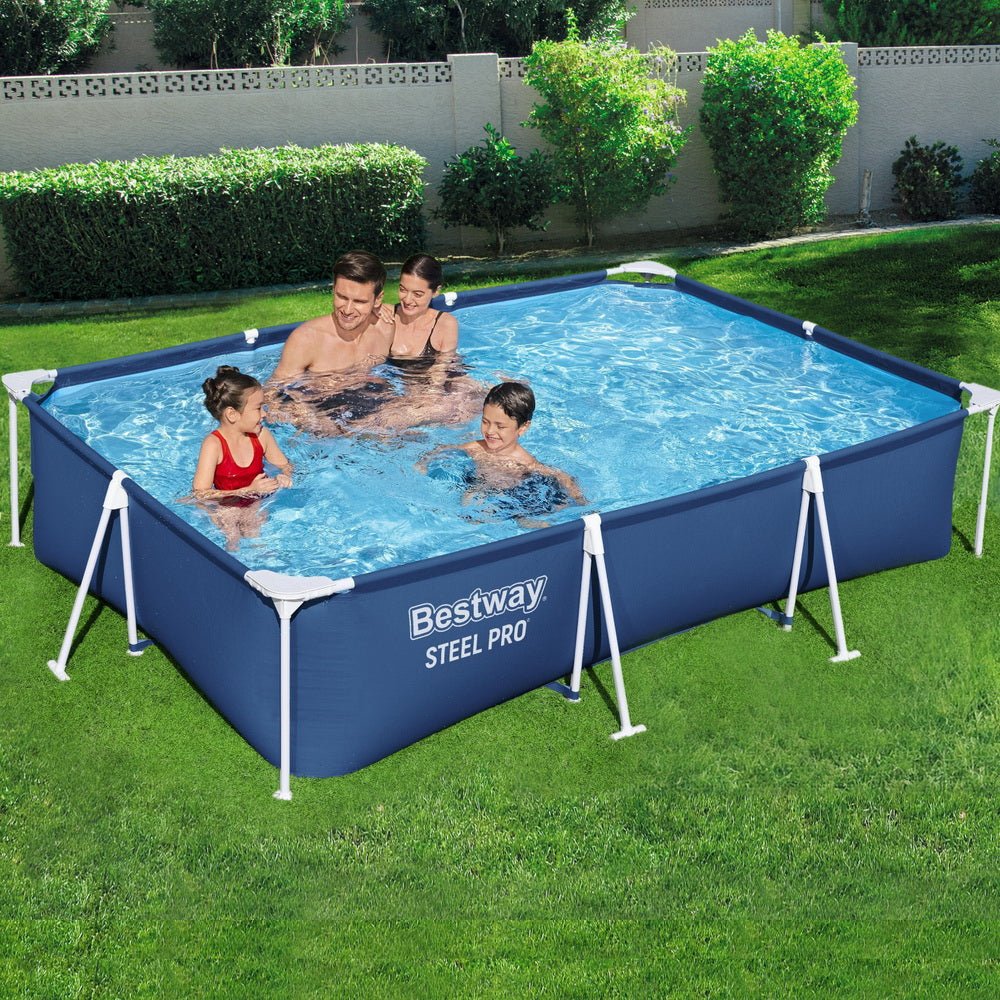 Bestway Swimming Pool 300x201x66cm Steel Frame Above Ground Pools w/ Filter Pump 3300L - Outdoorium