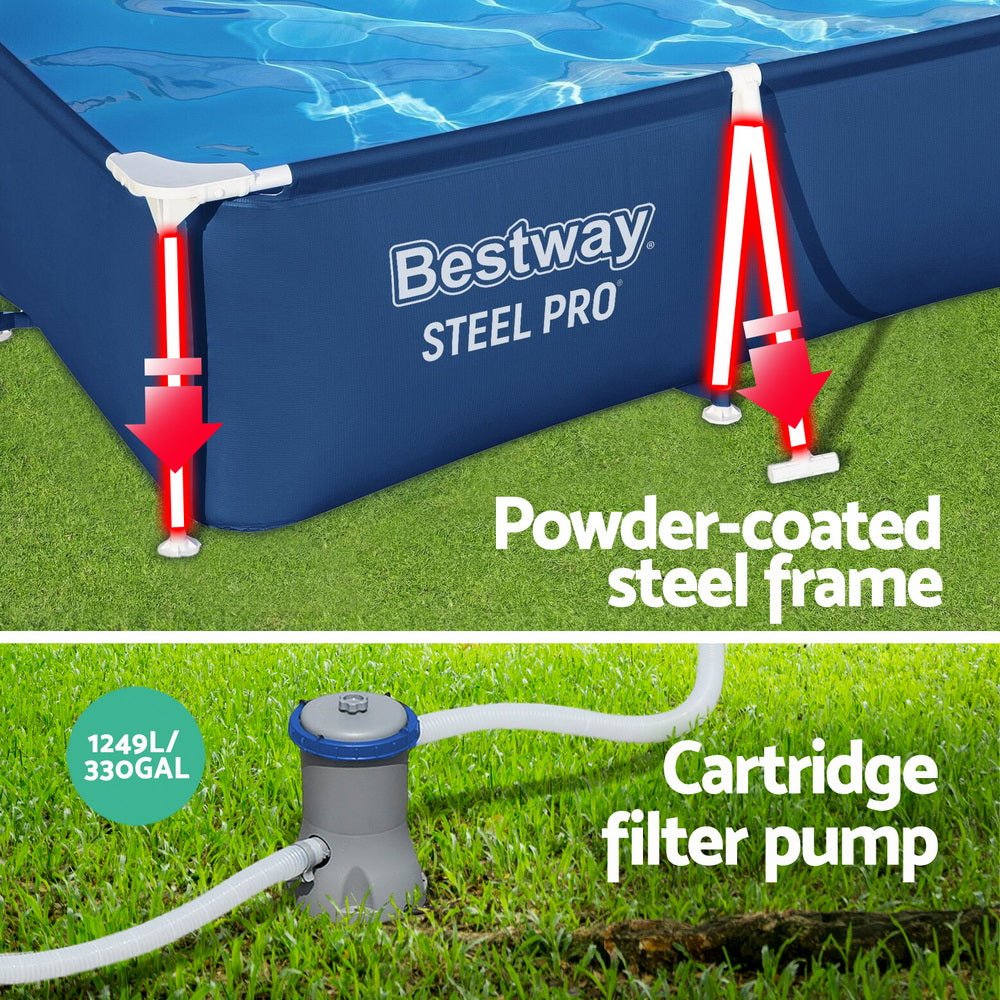 Bestway Swimming Pool 300x201x66cm Steel Frame Above Ground Pools w/ Filter Pump 3300L - Outdoorium