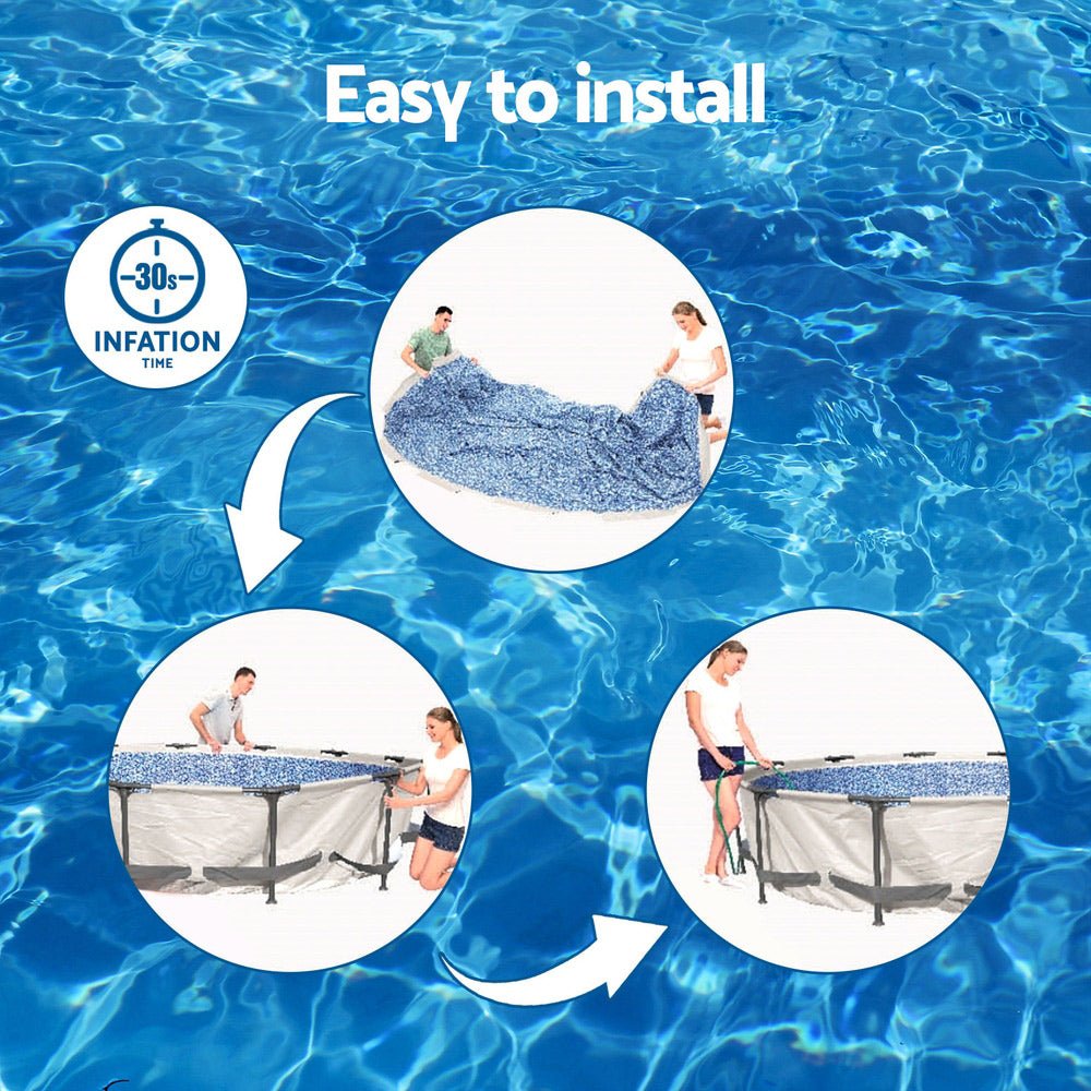 Bestway Swimming Pool 366x76cm Steel Frame Round Above Ground Pools w/ Filter Pump 6473L - Outdoorium