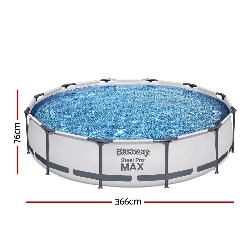 Bestway Swimming Pool 366x76cm Steel Frame Round Above Ground Pools w/ Filter Pump 6473L - Outdoorium