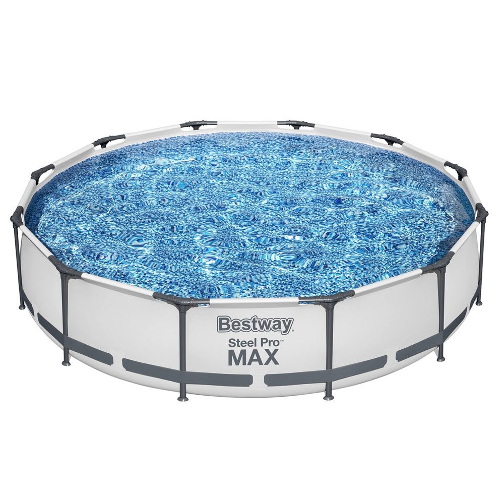 Bestway Swimming Pool 366x76cm Steel Frame Round Above Ground Pools w/ Filter Pump 6473L - Outdoorium