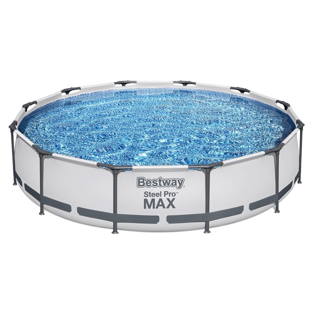 Bestway Swimming Pool 366x76cm Steel Frame Round Above Ground Pools w/ Filter Pump 6473L - Outdoorium