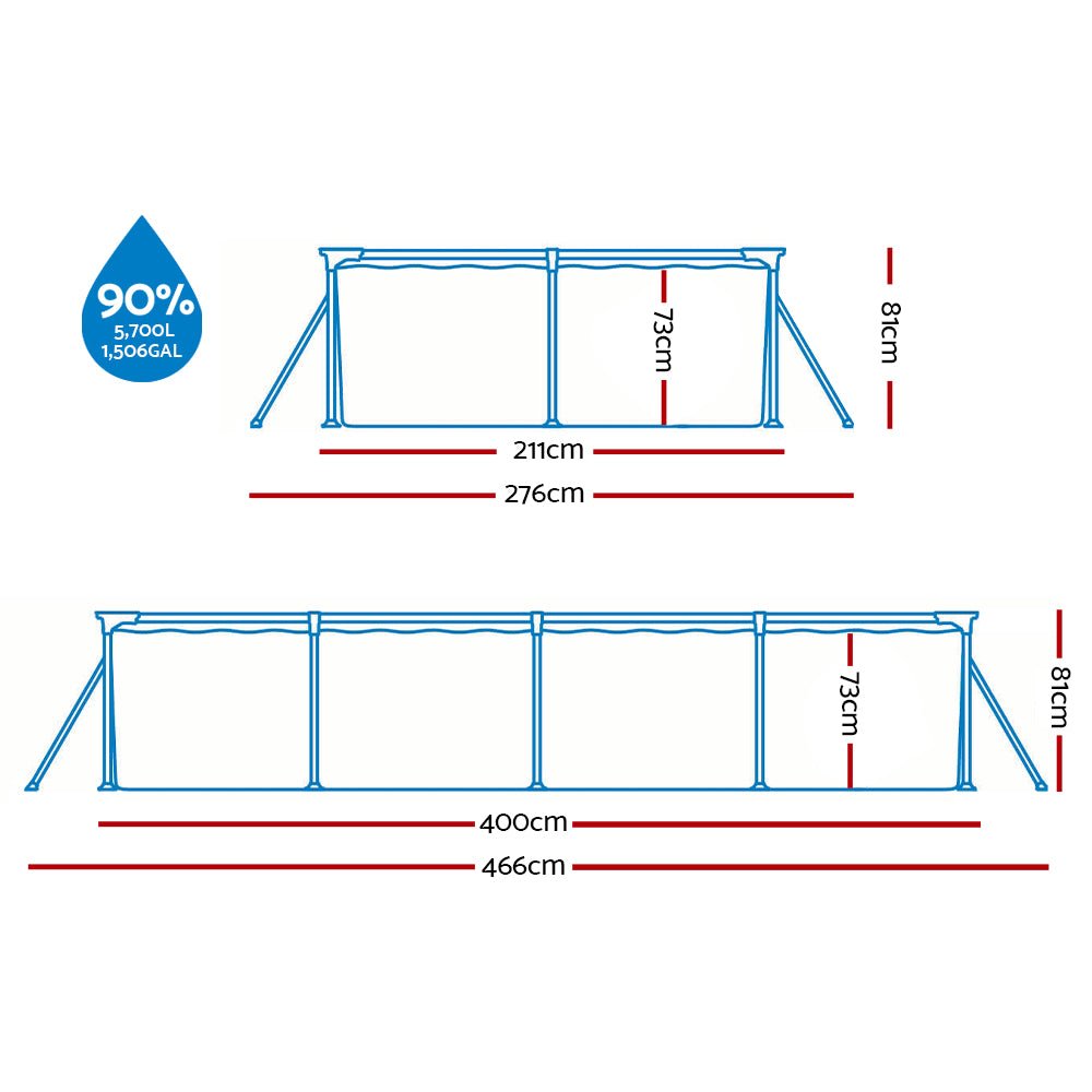 Bestway Swimming Pool 400x211x81cm Steel Frame Above Ground Pools w/ Filter Pump 5700L - Outdoorium