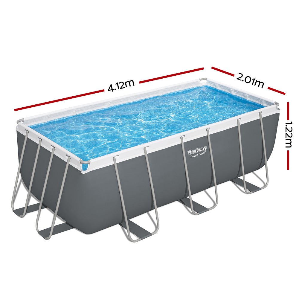 Bestway Swimming Pool 412x201x122cm Steel Frame Above Ground Pools Filter Pump Ladder 8124L - Outdoorium