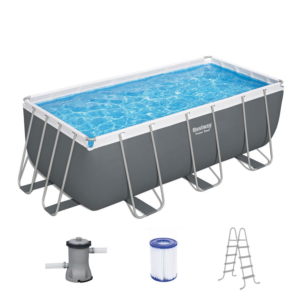 Bestway Swimming Pool 412x201x122cm Steel Frame Above Ground Pools Filter Pump Ladder 8124L - Outdoorium