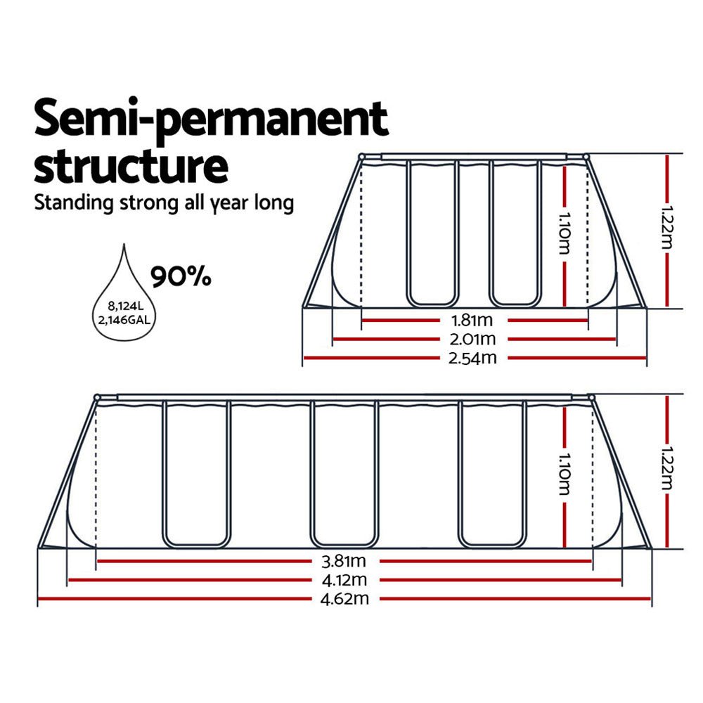 Bestway Swimming Pool 412x201x122cm Steel Frame Above Ground Pools Filter Pump Ladder 8124L - Outdoorium