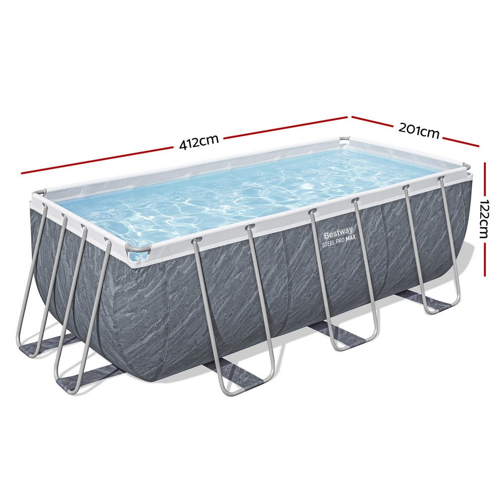 Bestway Swimming Pool 412x201x122cm Steel Frame Pool Set w/Pump Ladder | Outdoorium