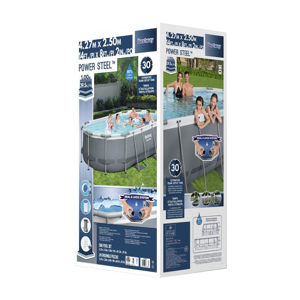 Bestway Swimming Pool 427x250x100cm Steel Frame Above Ground Pools Filter Pump Ladder 7250L - Outdoorium