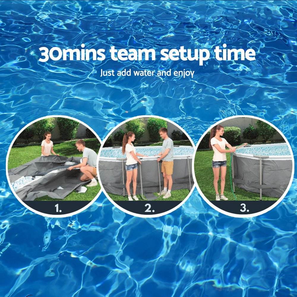 Bestway Swimming Pool 427x250x100cm Steel Frame Above Ground Pools Filter Pump Ladder 7250L | Outdoorium