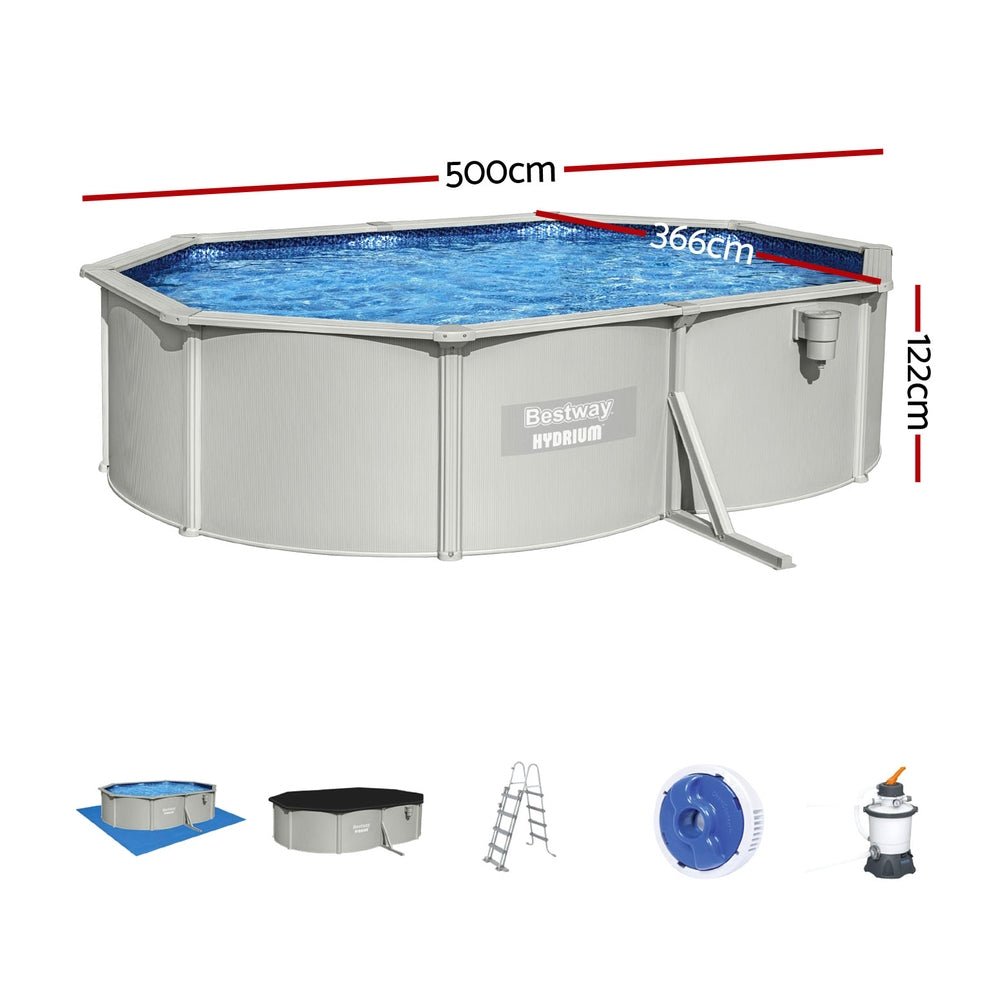 Bestway Swimming Pool 500x366x122cm Steel Frame Above Ground Pools Filter Pump Ladder 16296L - Outdoorium