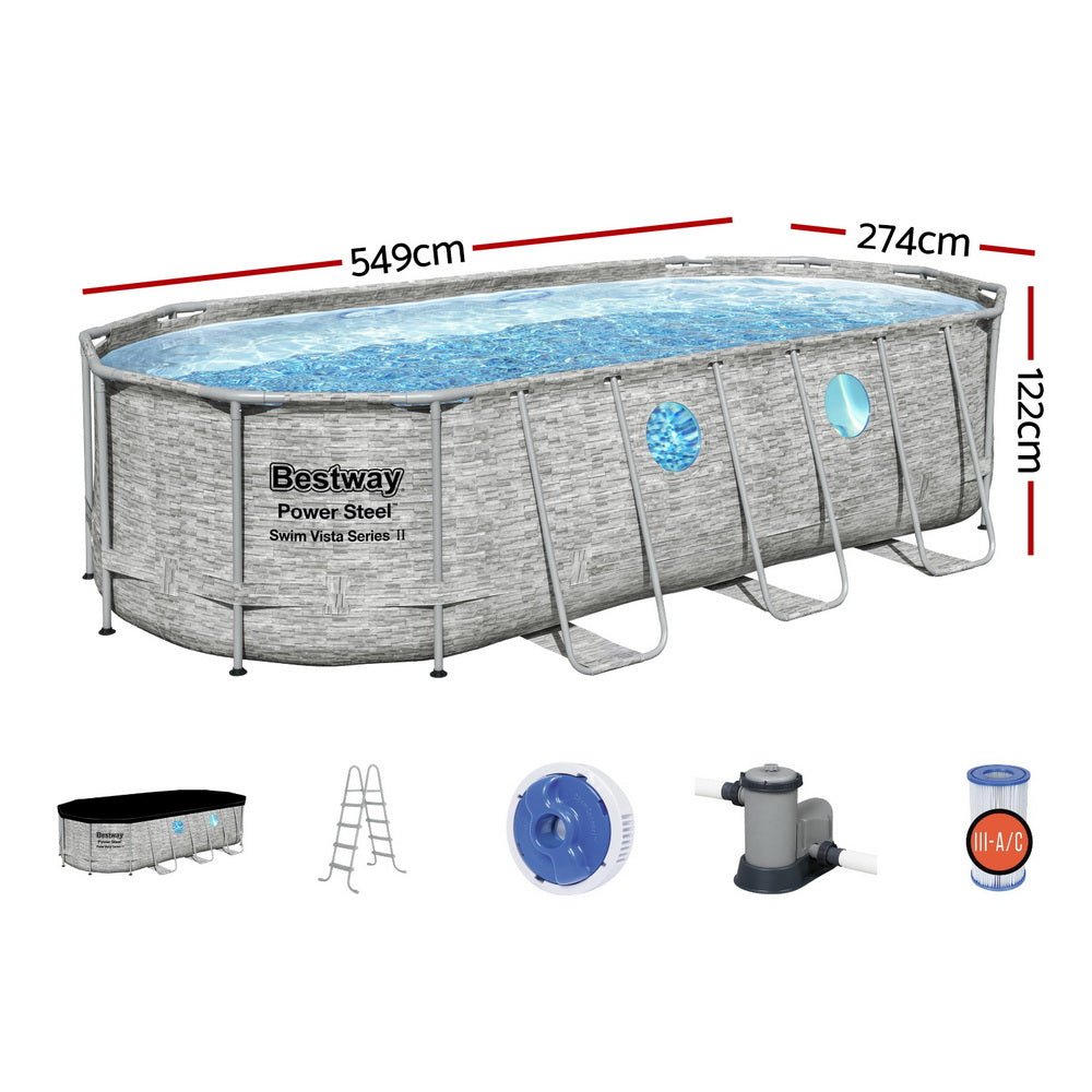 Bestway Swimming Pool 549x274x122cm Steel Frame Above Ground Pools Filter Pump Ladder 13430L - Outdoorium