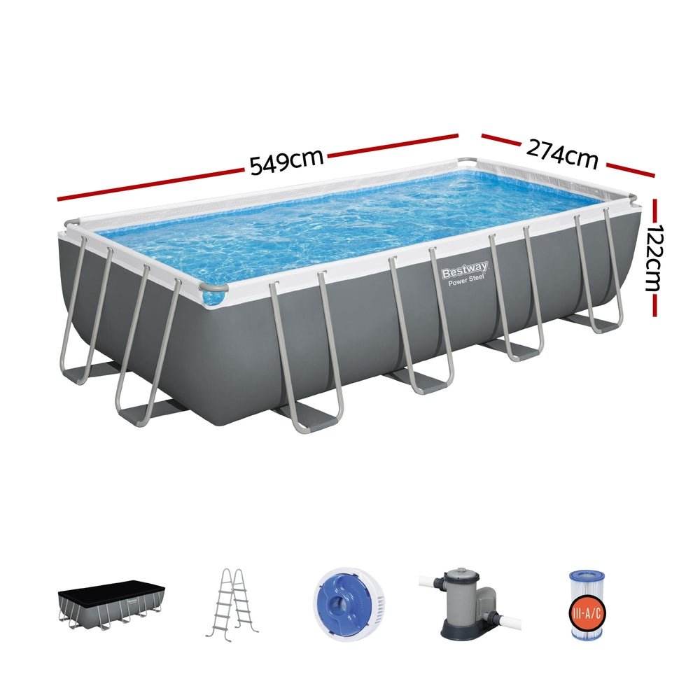 Bestway Swimming Pool 549x274x122cm Steel Frame Above Ground Pools Filter Pump Ladder 14812L | Outdoorium