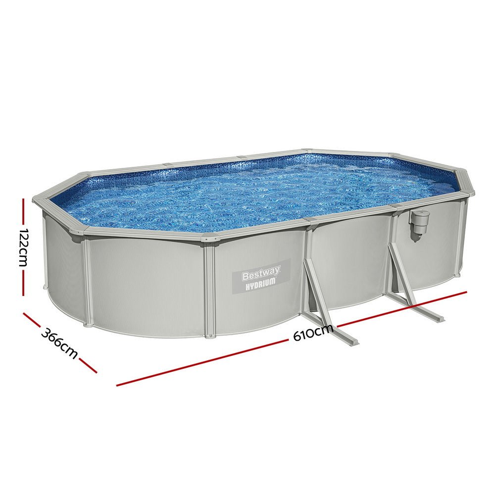 Bestway Swimming Pool 610 x 366cm Steel Frame Round Pool Set w/ Filter Ladder | Outdoorium