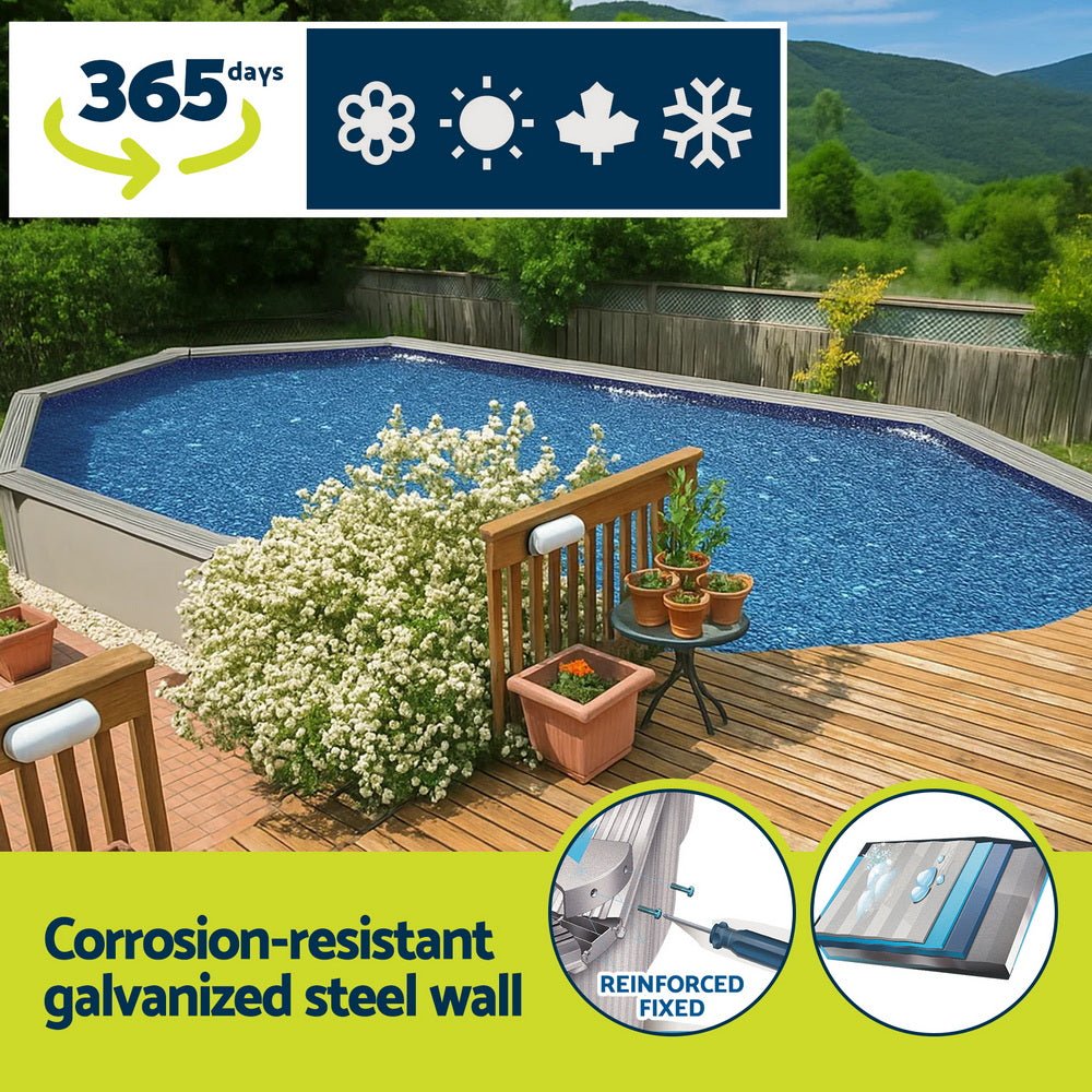 Bestway Swimming Pool 610 x 366cm Steel Frame Round Pool Set w/ Filter Ladder | Outdoorium