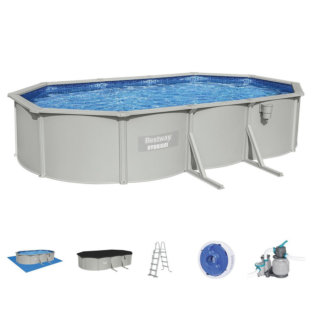 Bestway Swimming Pool 610 x 366cm Steel Frame Round Pool Set w/ Filter Ladder | Outdoorium