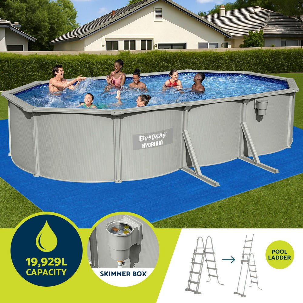 Bestway Swimming Pool 610 x 366cm Steel Frame Round Pool Set w/ Filter Ladder | Outdoorium