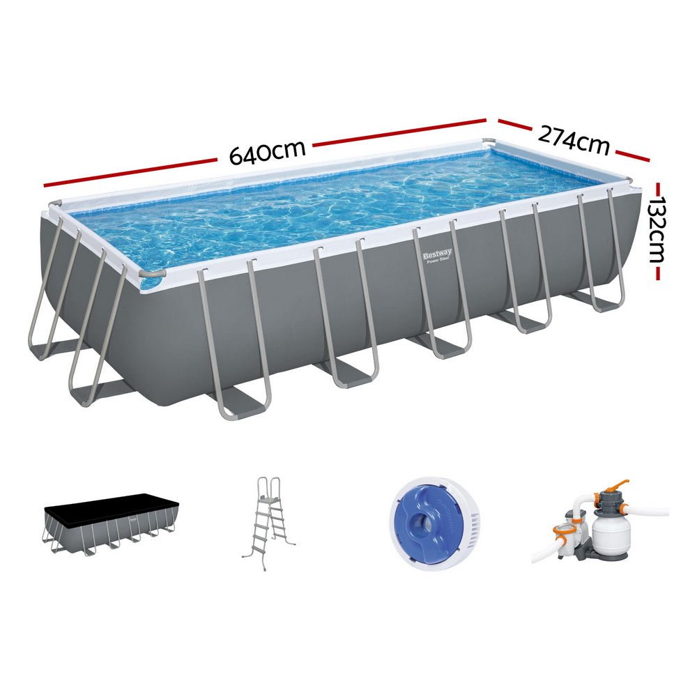 Bestway Swimming Pool 640x274x132cm Steel Frame Above Ground Pools Filter Pump Ladder 19281L - Outdoorium