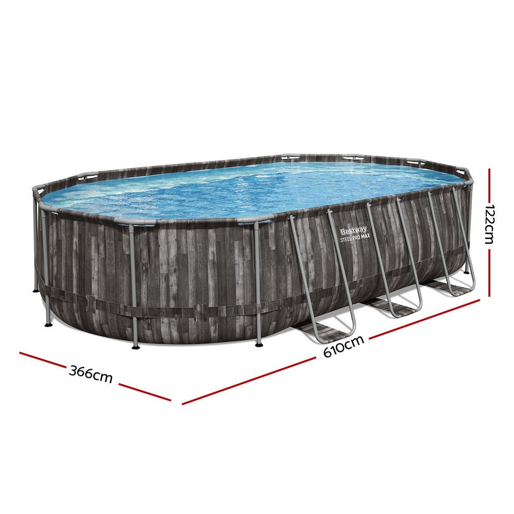 Bestway Swimming Pool Steel Frame Pool Set 6.1x3.66m w/ Filter Pump Ladder Cover | Outdoorium