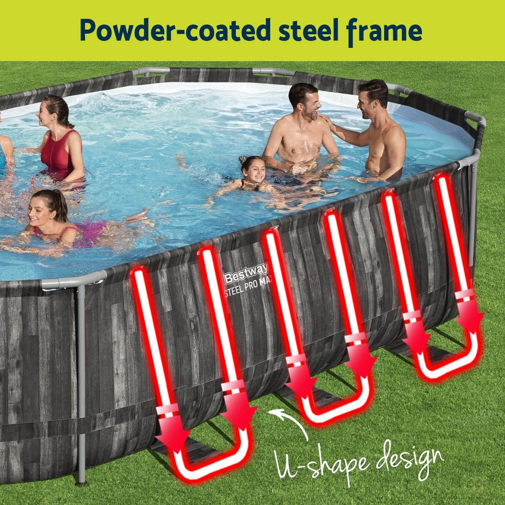 Bestway Swimming Pool Steel Frame Pool Set 6.1x3.66m w/ Filter Pump Ladder Cover | Outdoorium