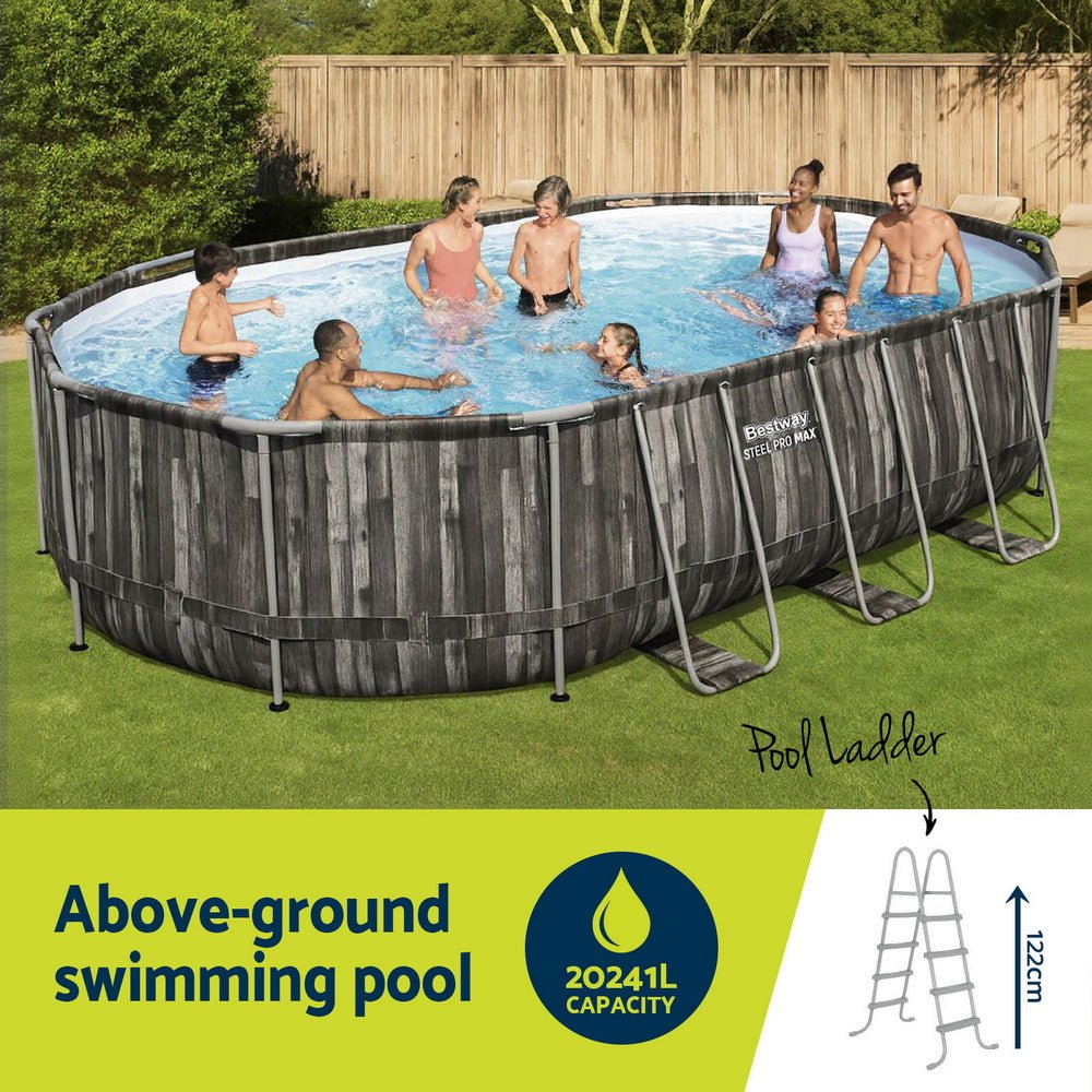 Bestway Swimming Pool Steel Frame Pool Set 6.1x3.66m w/ Filter Pump Ladder Cover | Outdoorium