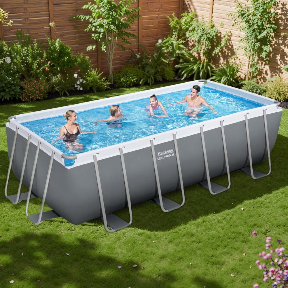 Bestway Swimming Pool Steel Frame Pool Set w/ Filter Pump Ladder Cover 488x244cm | Outdoorium