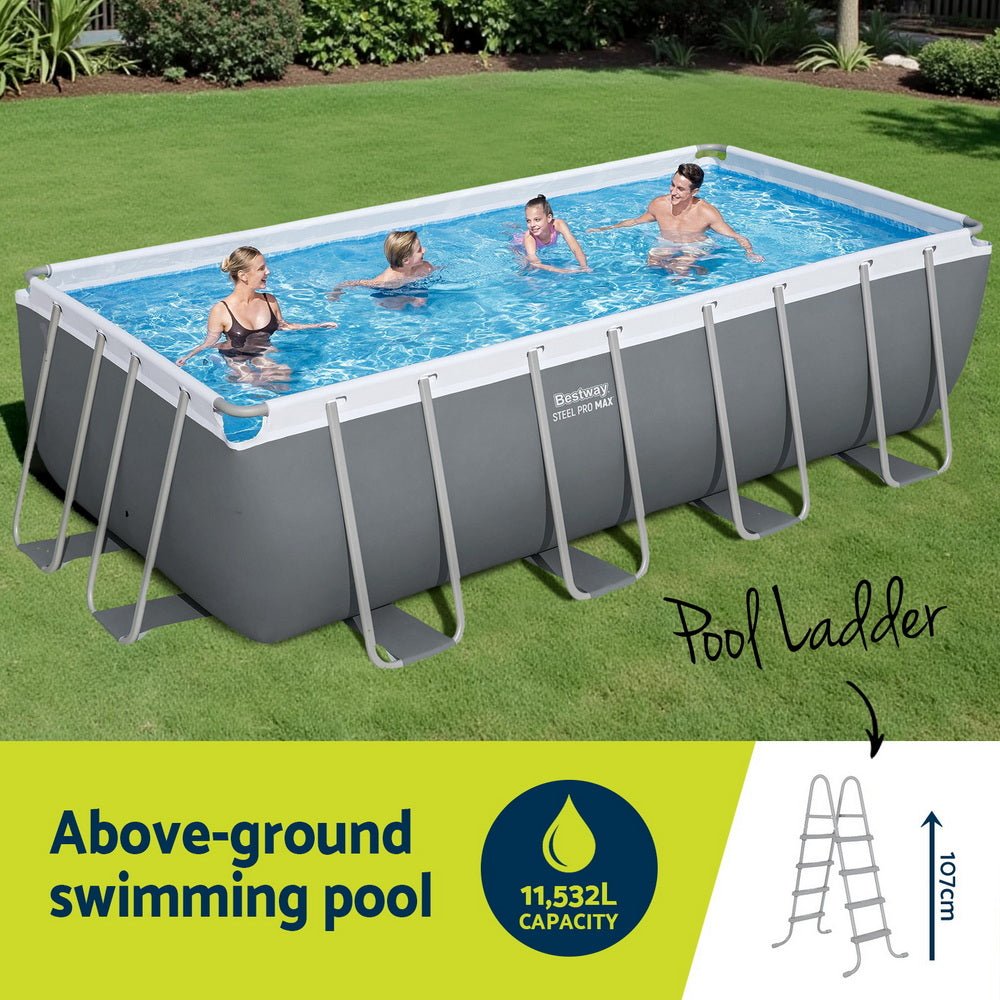 Bestway Swimming Pool Steel Frame Pool Set w/ Filter Pump Ladder Cover 488x244cm | Outdoorium