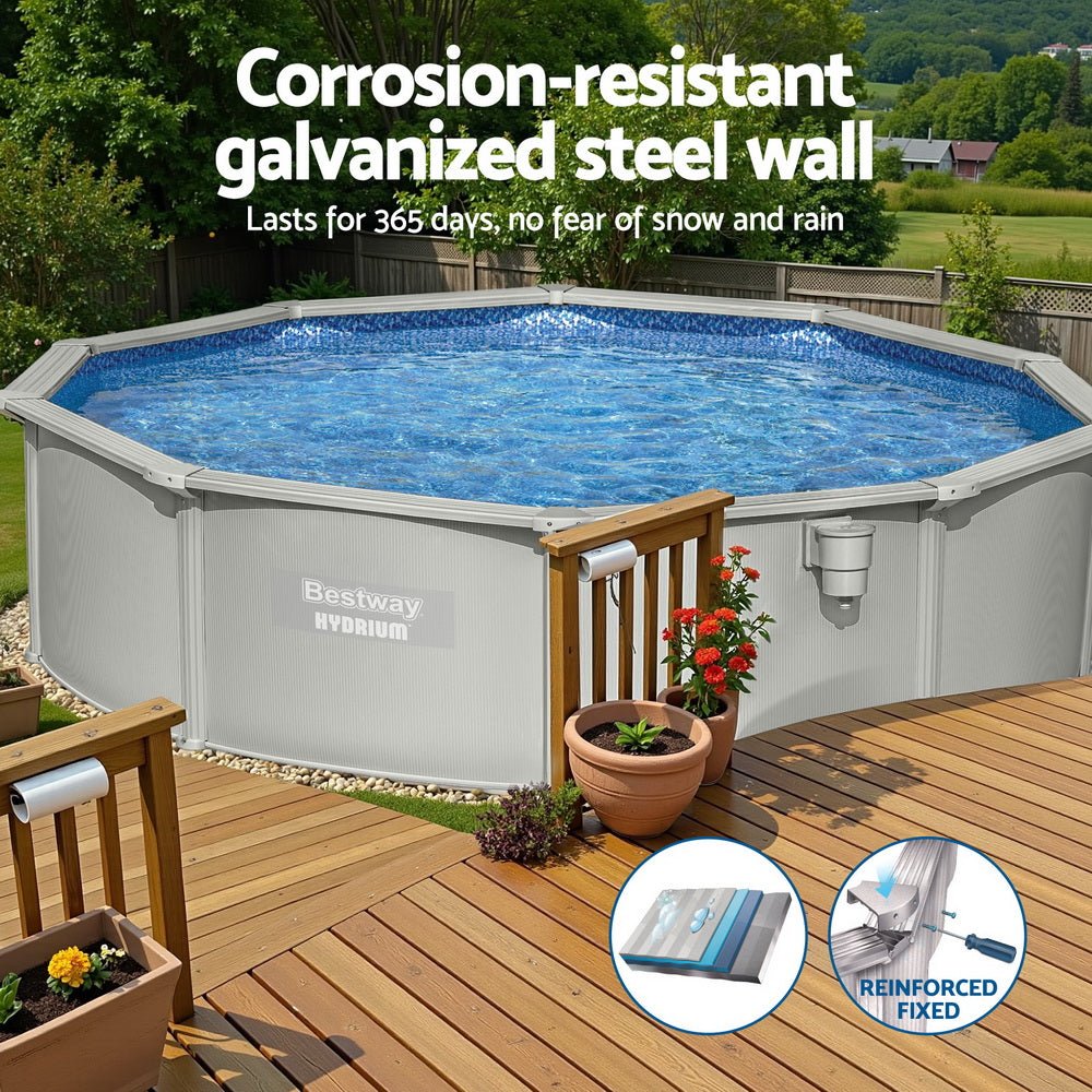 Bestway Swimming Pool Steel Frame Round Pool Set 457cm w/ Filter Ladder 17430L | Outdoorium