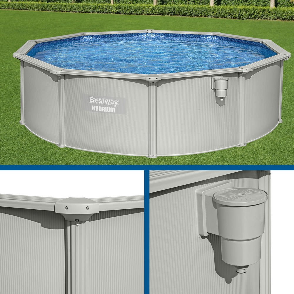 Bestway Swimming Pool Steel Frame Round Pool Set 457cm w/ Filter Ladder 17430L | Outdoorium